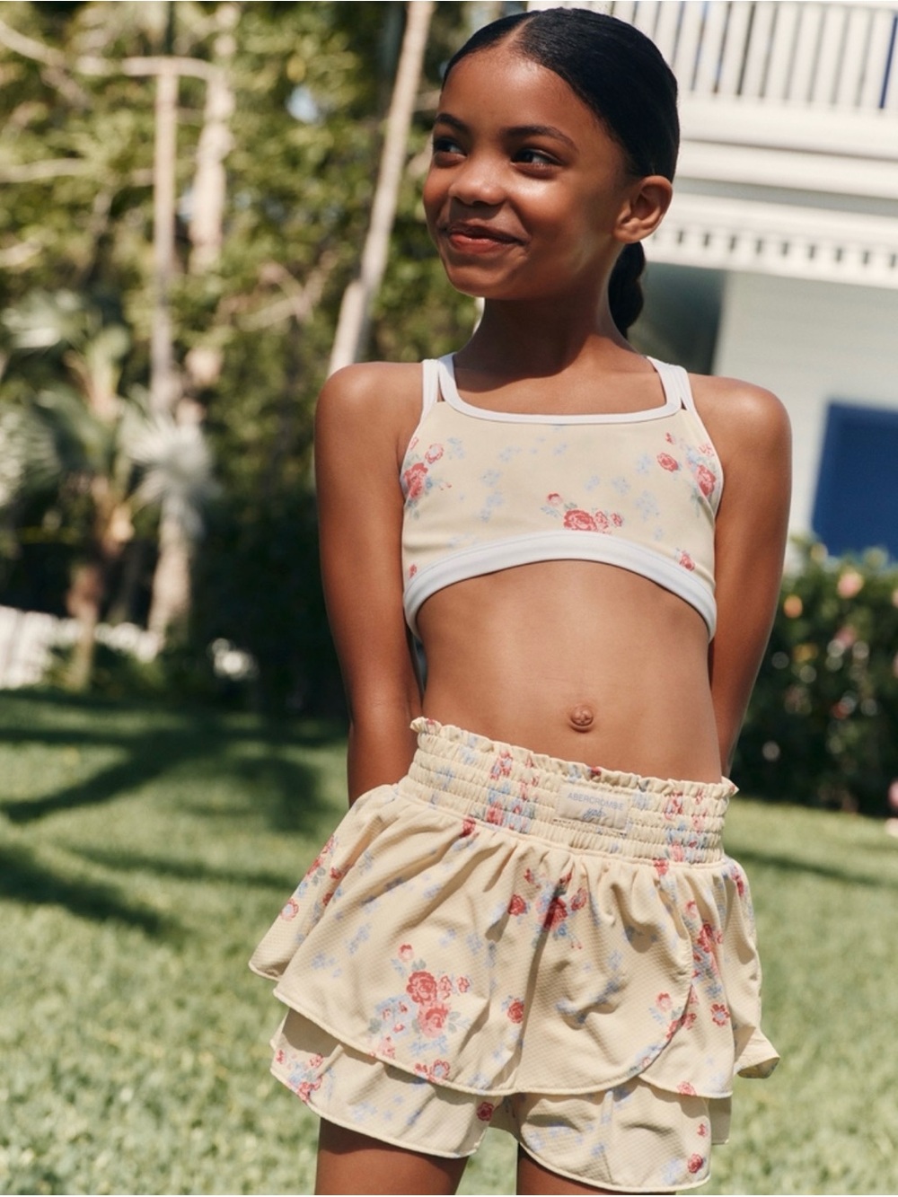 Abercrombie Kids YPB Tiered Ruffle Active Skirt Skort Floral 7/8
